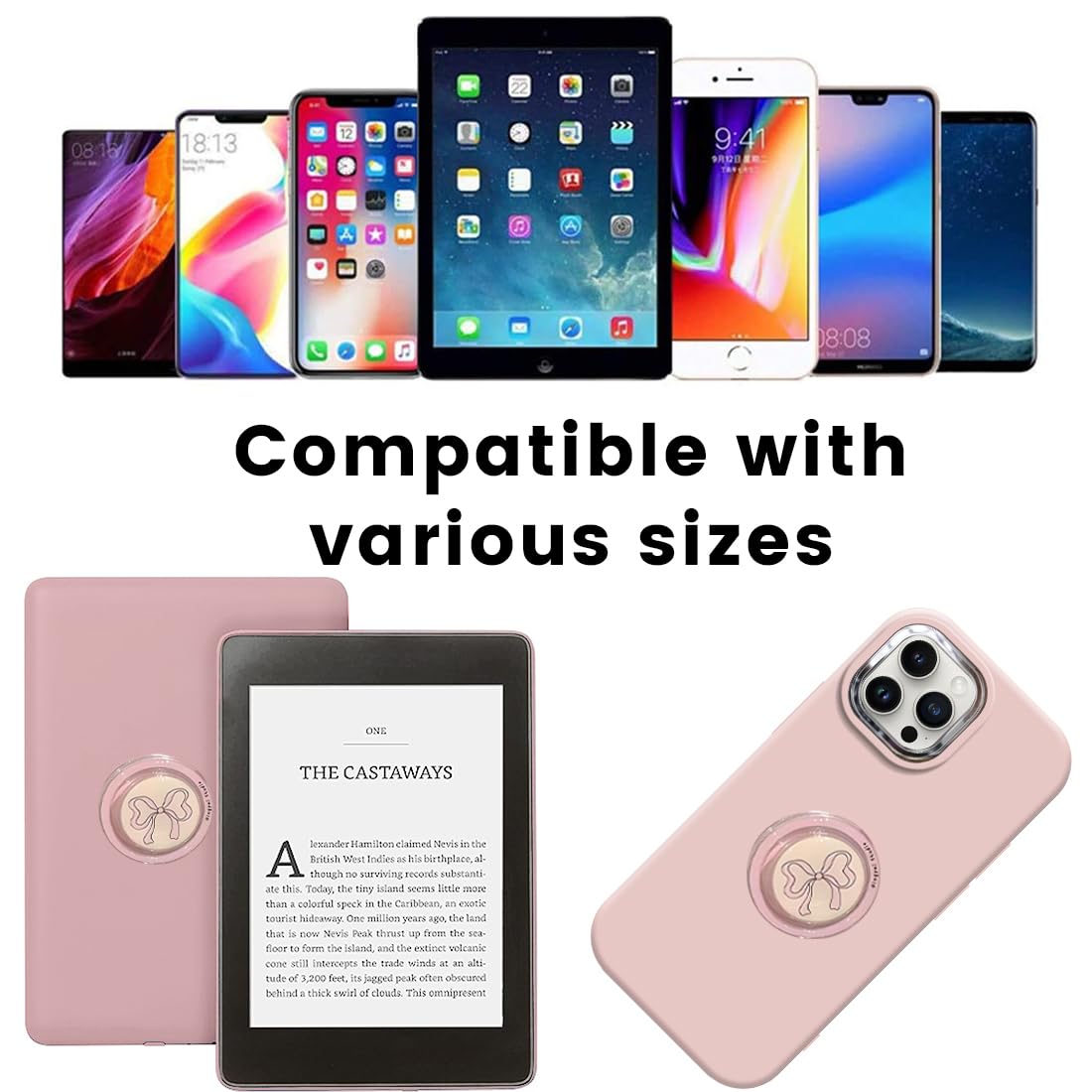 Magnetyczne uchwyty na Kindle, wzorem wstążki motyla, kolor różowy, składany uchwyt i podpora, do smartfonów, Kindle i tabletów, akcesoria do telefonu
