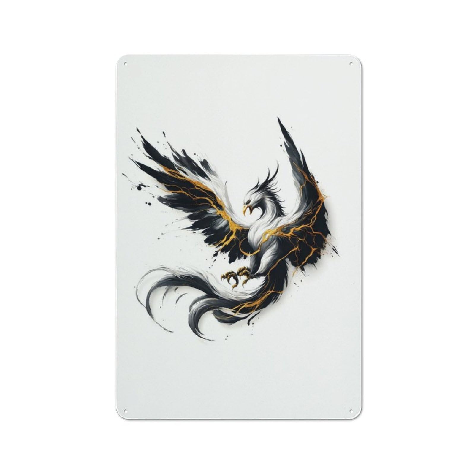 Junmoney Painting Phoenix Metal Plaque 30X20cm With For Hallway Wall, Rustic Decor, For Garage, Workshop And Man Cave Decoration