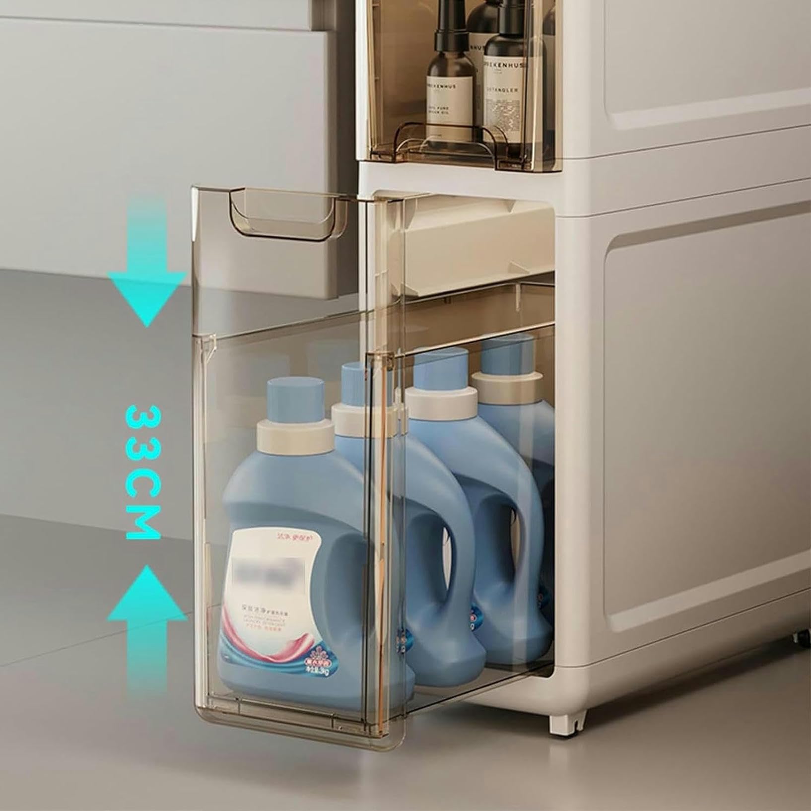 Mobile da bagno sottile con ruote girevoli, torre di stoccaggio stretta per carta igienica, grande capacità, design salvaspazio per piccoli spazi