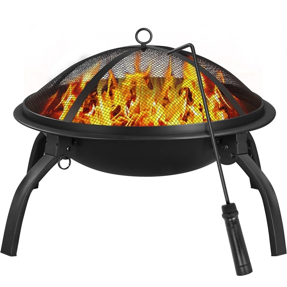 Yaheetech Brasero Exterior para Jardín Portátil y Plegable Chimenea para Carbon con Atizador Bolsa Transporte para Hogueras Terraza Camping al Aire Libre 54x38,5cm Redondo Metal Negro