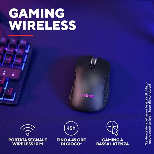 Trust GXT 931 Ybar Mouse Gaming Wireless Bluetooth + 2.4GHz Latenza Ultra Bassa, Programmabile, 200-7200 DPI, 70% Plastica Riciclata, Mouse Senza Fili Ricaricabile per Laptop PC Computer, Nero - Mouse gaming - Immagine 2