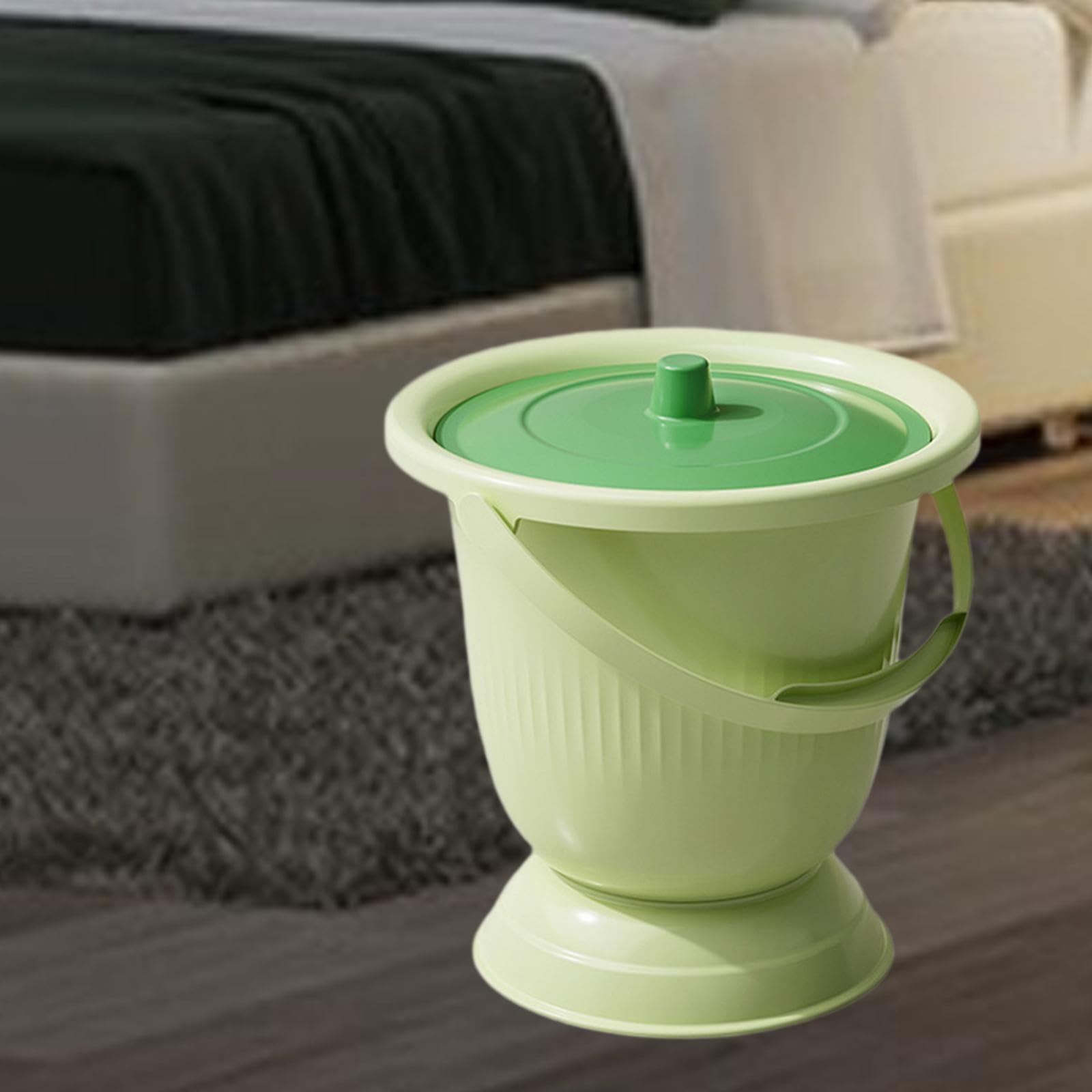 MagiDeal Vaso di pentola orinatoio vaso per bagno capezzo secchio da commodo sputoon portatile con coperchio e manico anziana maschio femmina, Verde