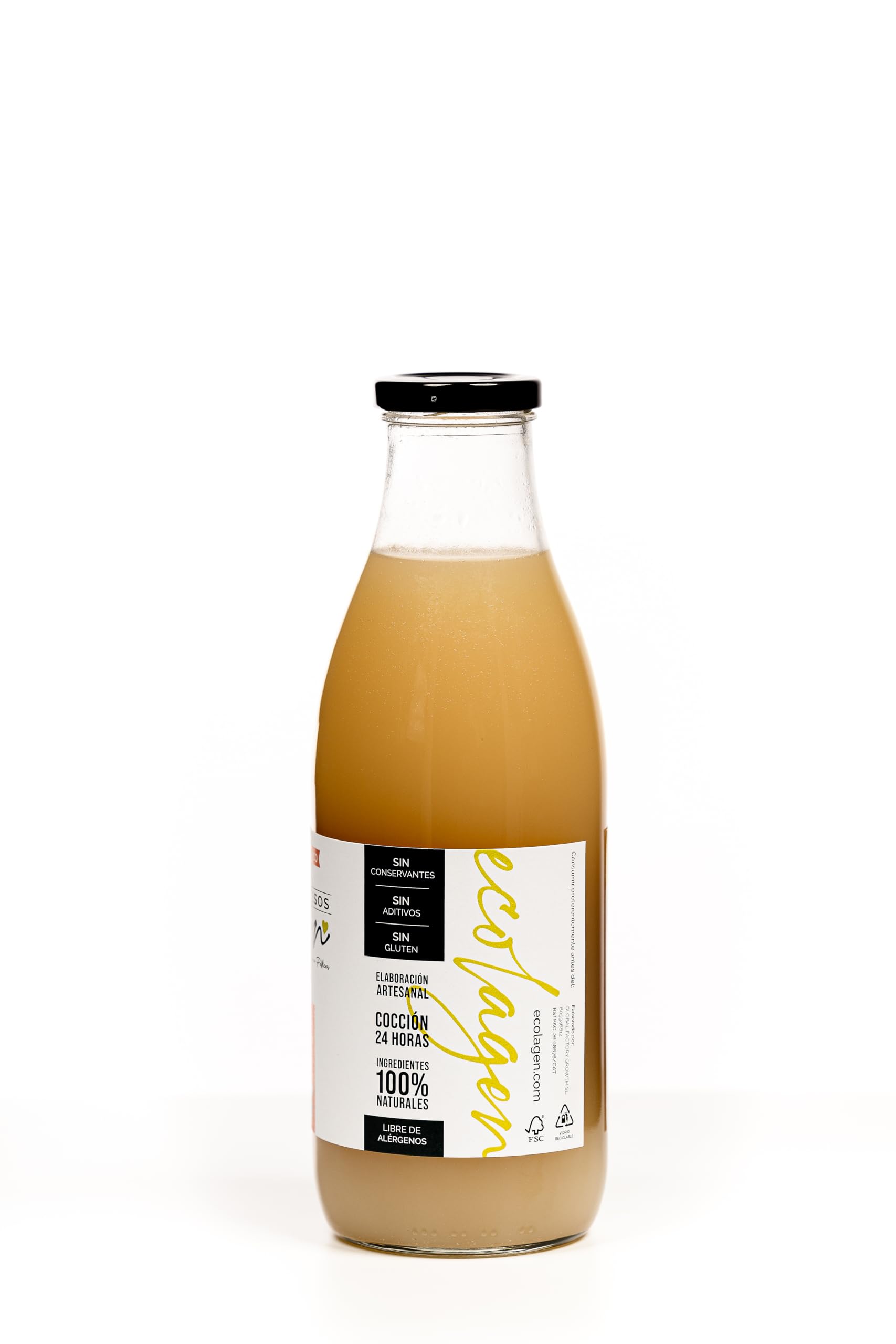 Ecolagen | Pack de 6 Botellas (6x1 litro) deCaldo de Huesos SÓLO HUESOS | 1 litro de Caldo de Huesos por Botella | Alto Contenido en Colágeno y Aminoácidos