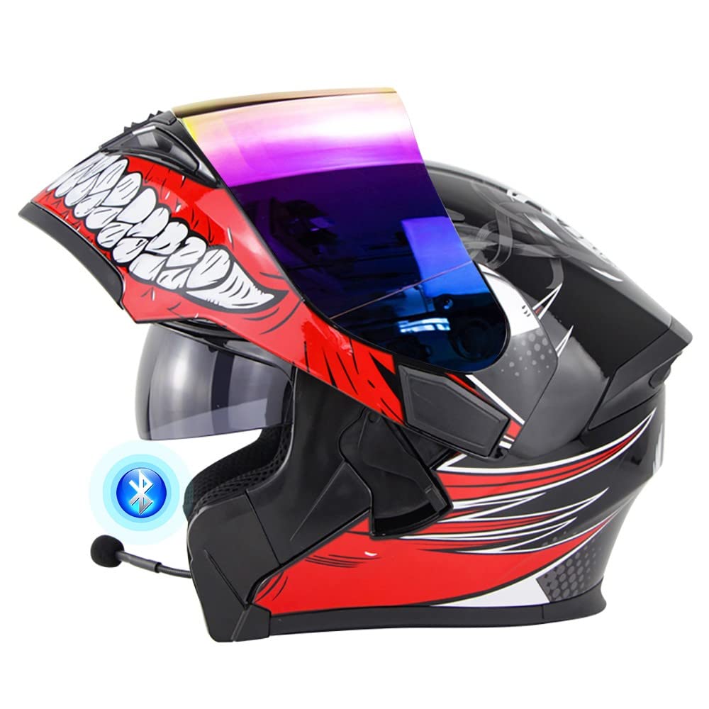 XYYYMMotorcycle Bluetooth Helmet,Full Face Flip Up Helmet Motorcycle Helmet With Dual Sun Visor Anti-fog ECE Certified High-sound Quality Headset Microphone Unisex