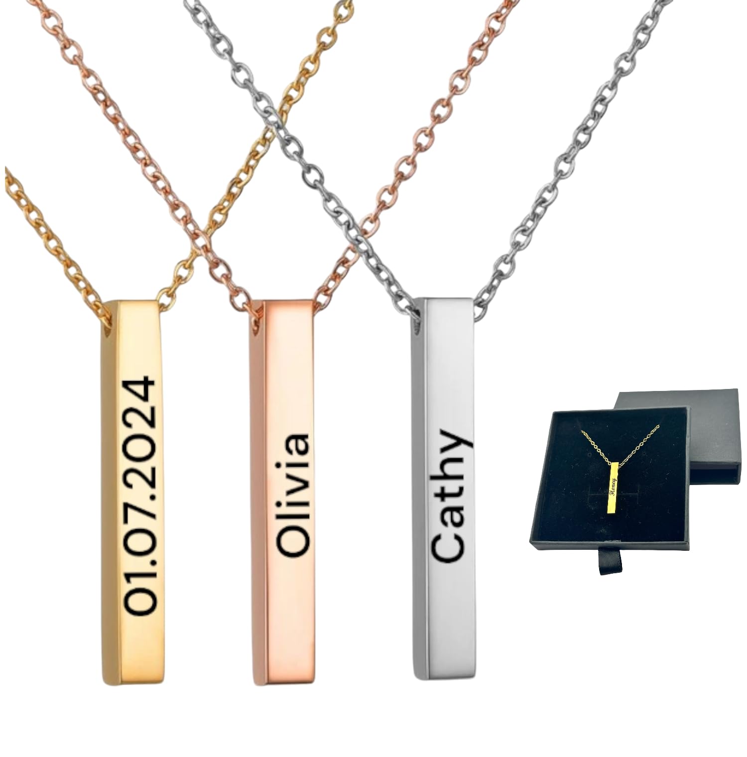 Custom Personalised Bar Necklace Name Pendant Laser Engraved Gift