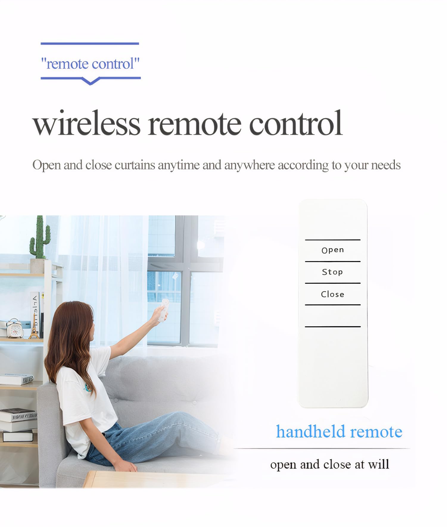 Mengshen Ouvre-rideau électronique automatique pour rails U/T, télécommande mains libres, facile à utiliser, télécommande sans fil, ouverture et fermeture