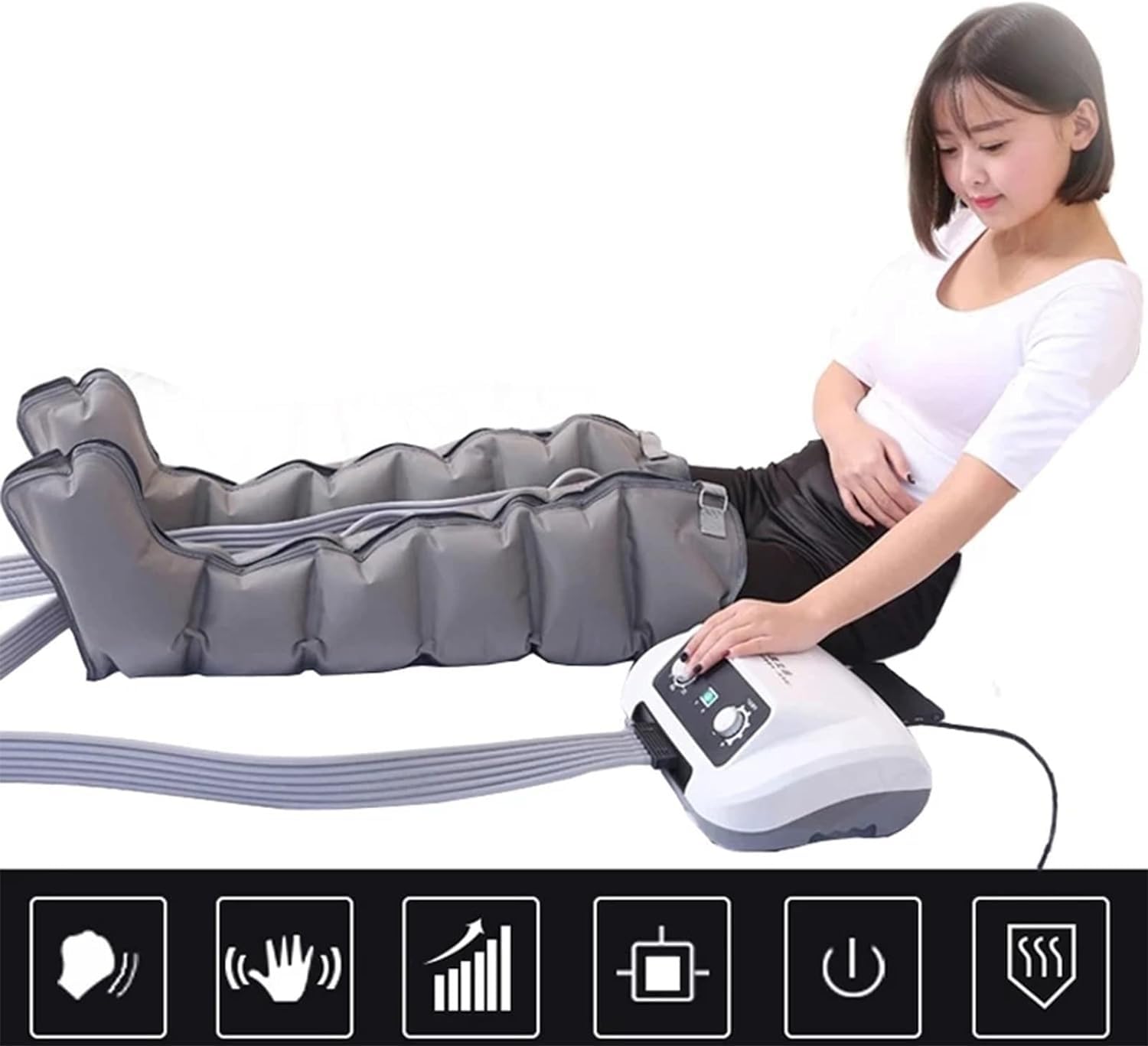 Generico Massaggiatore Gambe a Compressione d’Aria 6 camere, Pressione 30-235 mmHg, Timer 0-30 min