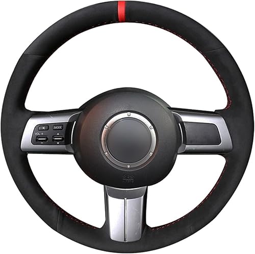 for Mazda MX-5 Miata 2009-2013, Car Steering Wheel Cover Hand-Stitched Black Genuine Leather Suede