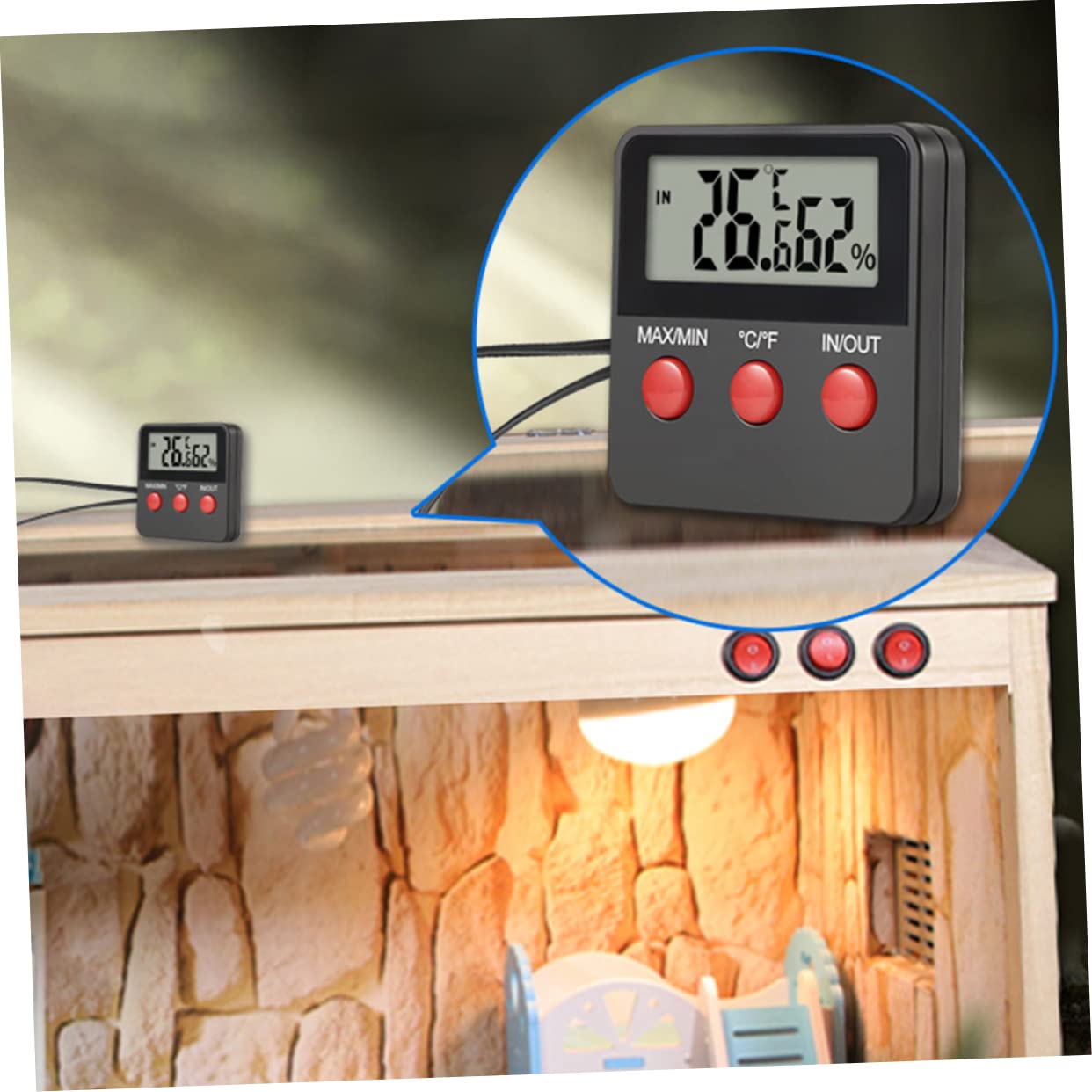 Sosoport 2sätze Digitales Thermometer für Reptilien-terrarien Hygrometer für Echsen Schildkröten Temperaturmonitor für Reptilienaufzuchtboxen Eierbrüterthermometer für Brutkästen
