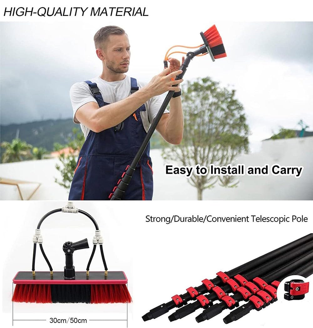 Solarpanel Reinigungsstange, wassergespeiste ausziehbare Bürste, geeignet für die Reinigung von Wintergarten-Dächern, Photovoltaik-Modulen, Reinigung von Photovoltaik 50cm Brush,7.2m