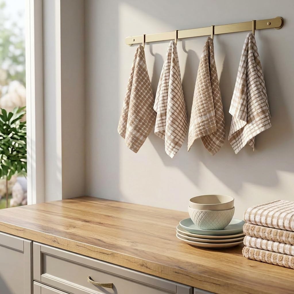 Furnofy Kitchen Cleaning Towel Set of 4 Pcs | Soft & Absorbent Hand Towel for Kitchen Cleaning & Quick Drying of Plates & Glasses (60 * 40 cms, 340 GSM, Beige)-image-37