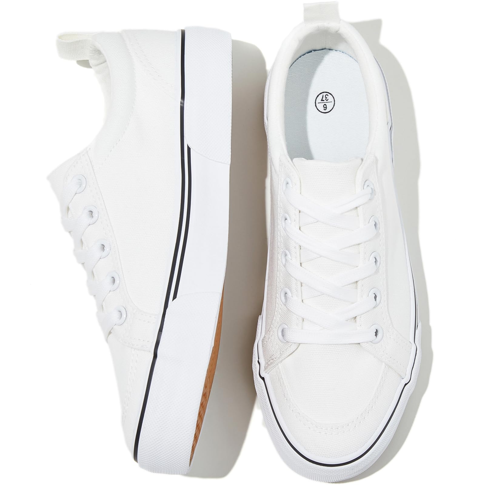 Uoidru Canvas Shoes for Women White Tennis Sneakers Womens Black Shoes Casual Comfortable Low Top Skateboard Fashion Sneakers