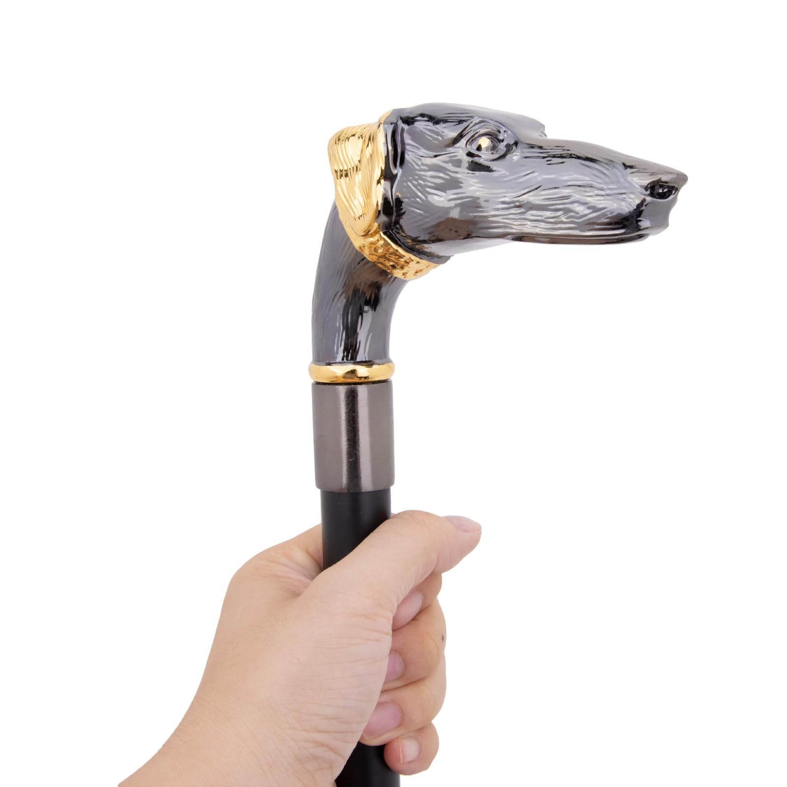 Baston de Caminar Cabeza Galgo Gris Dorado – Estilo Británico, Bastón Elegante y Lujo para La Excursión, El Cosplay, Uso Diario Regalo