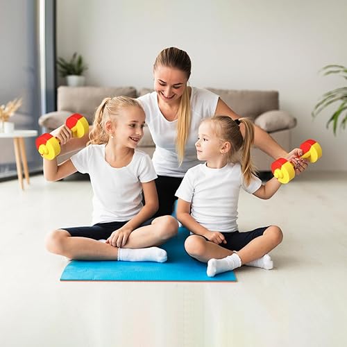 Vista 6 de Juguete de mancuernas para niños, 1 par de pesas para niños, juego de mancuernas de plástico, gimnasio, equipo de entrenamiento deportivo