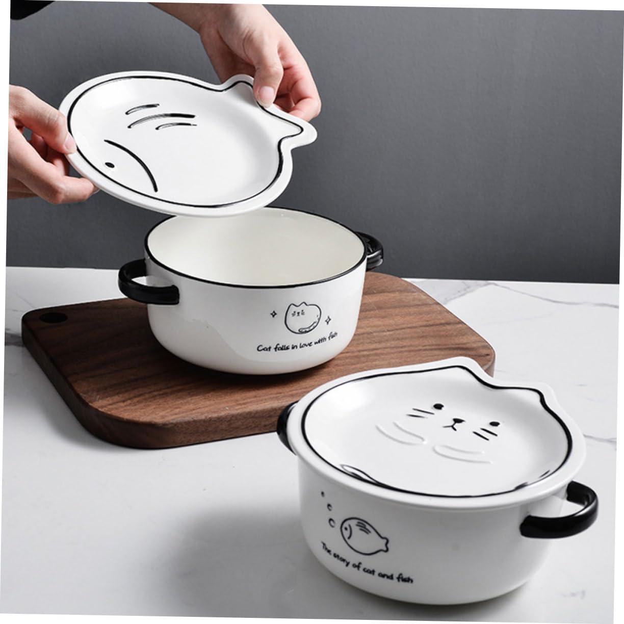 Mikinona 1Set Cute Ceramic Ramen Bowl Noodle Bowl for Soup Instant Noodles and Rice Microwave Safe Kitchen Essential for Home and Parties Adorable Design