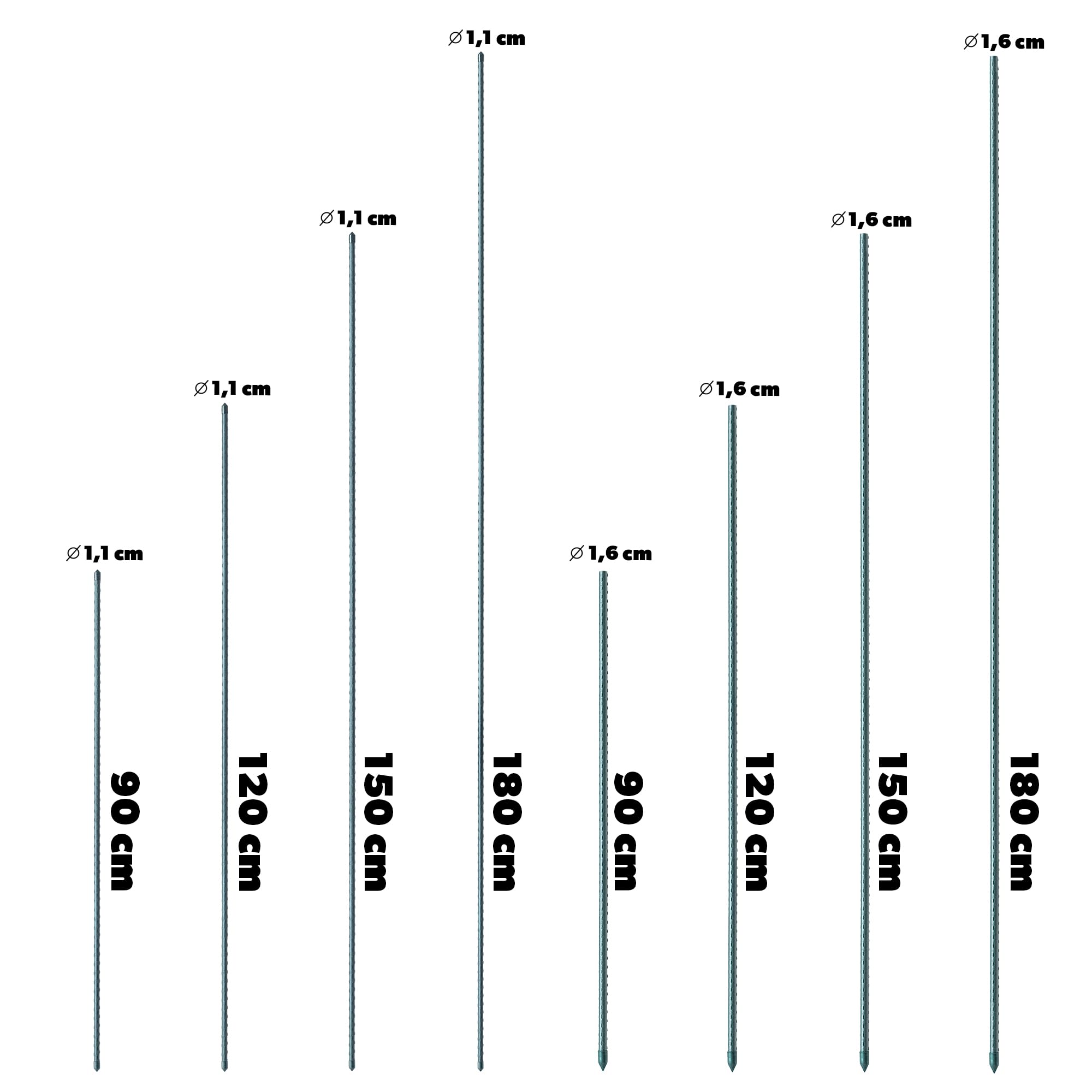 KADAX Pflanzstäbe 180 cm x 16 mm, 15er Set – Beschichteter Stahl Rankstab, Pflanzenstütze & Tomatenstäbe für Garten, Wetterfest & Stabil