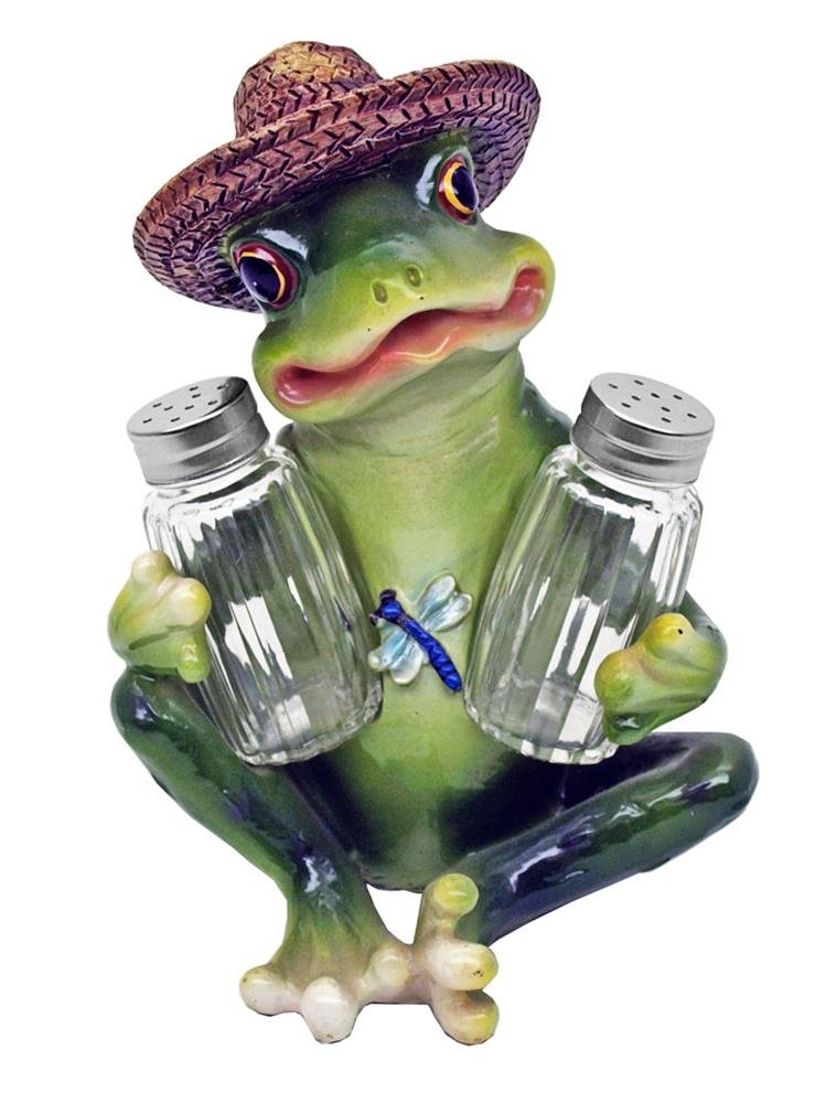 Senor Frog Wearing Sombrero Salt & Pepper Shaker Set