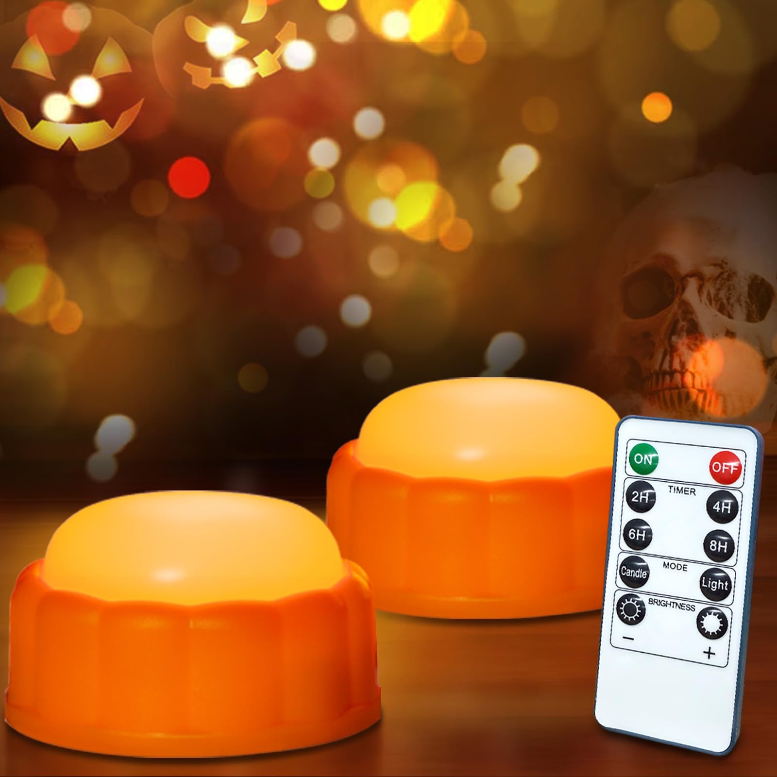 Homemory 2 Pack Pumpkin Halloween Battery Candles Orange Color Flameless