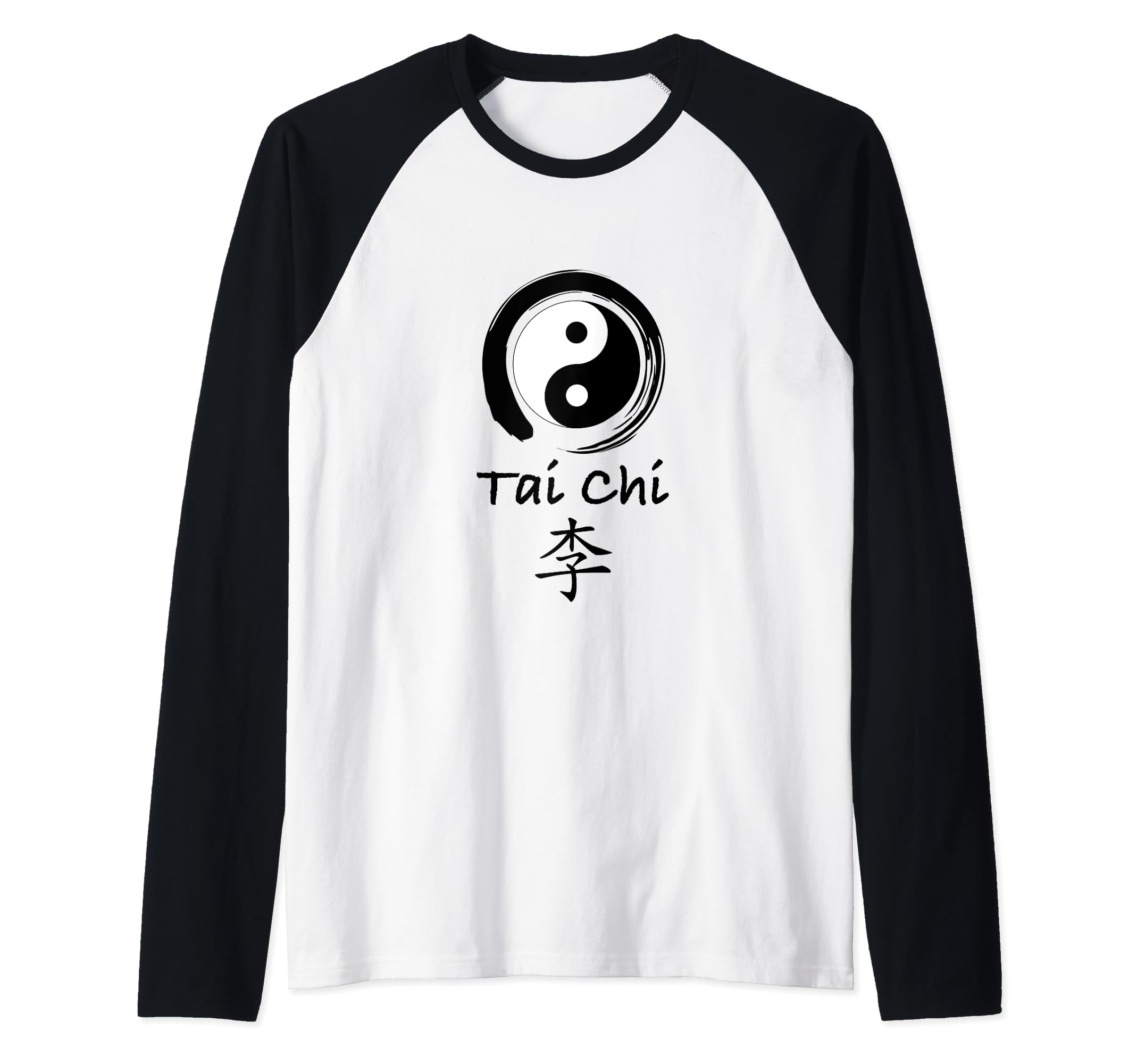 Tai Chi Beginner / Classic Tai Chi Calligraphy Kanji Design Raglan Baseball Tee, Black