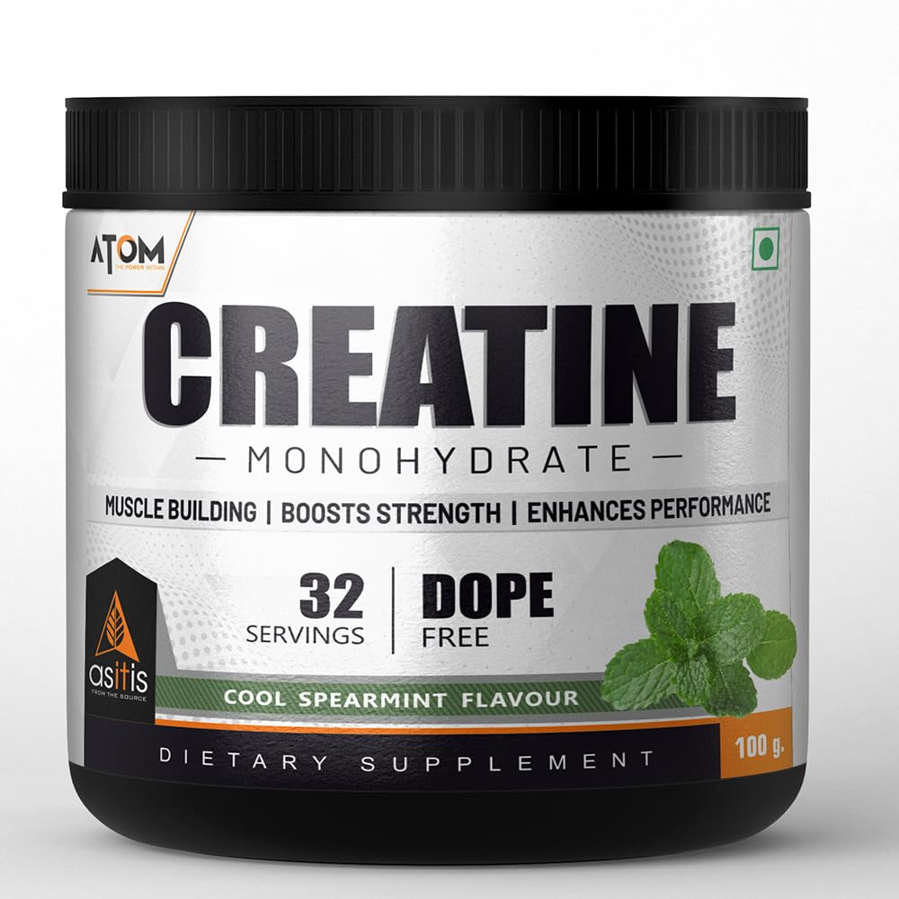 AS-IT-IS ATOM Creatine Monohydrate 100g - 32 Servings, Cool Spearmint, Dope free, Enhances Performance, Promotes Muscle Gains