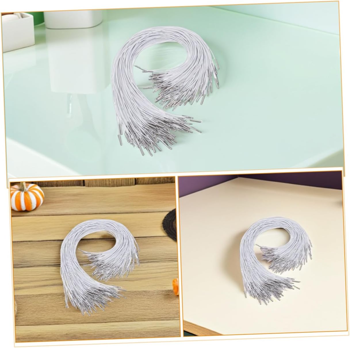 200pcs Gold Elastic Cord with Metal Barbs for DIY Mask Making and Hat Fasteners, Stretch Round String for Sewing, Crafts, and Face Mask Straps