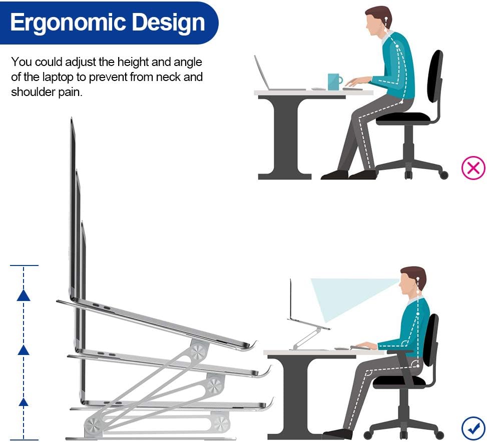 BESIGN LSX2 Aluminum Laptop Stand, Ergonomic Adjustable Notebook Stand, Riser Holder Computer Stand Compatible with Air, Pro, Dell, HP, Lenovo More 10-15.6" Laptops (Silver)