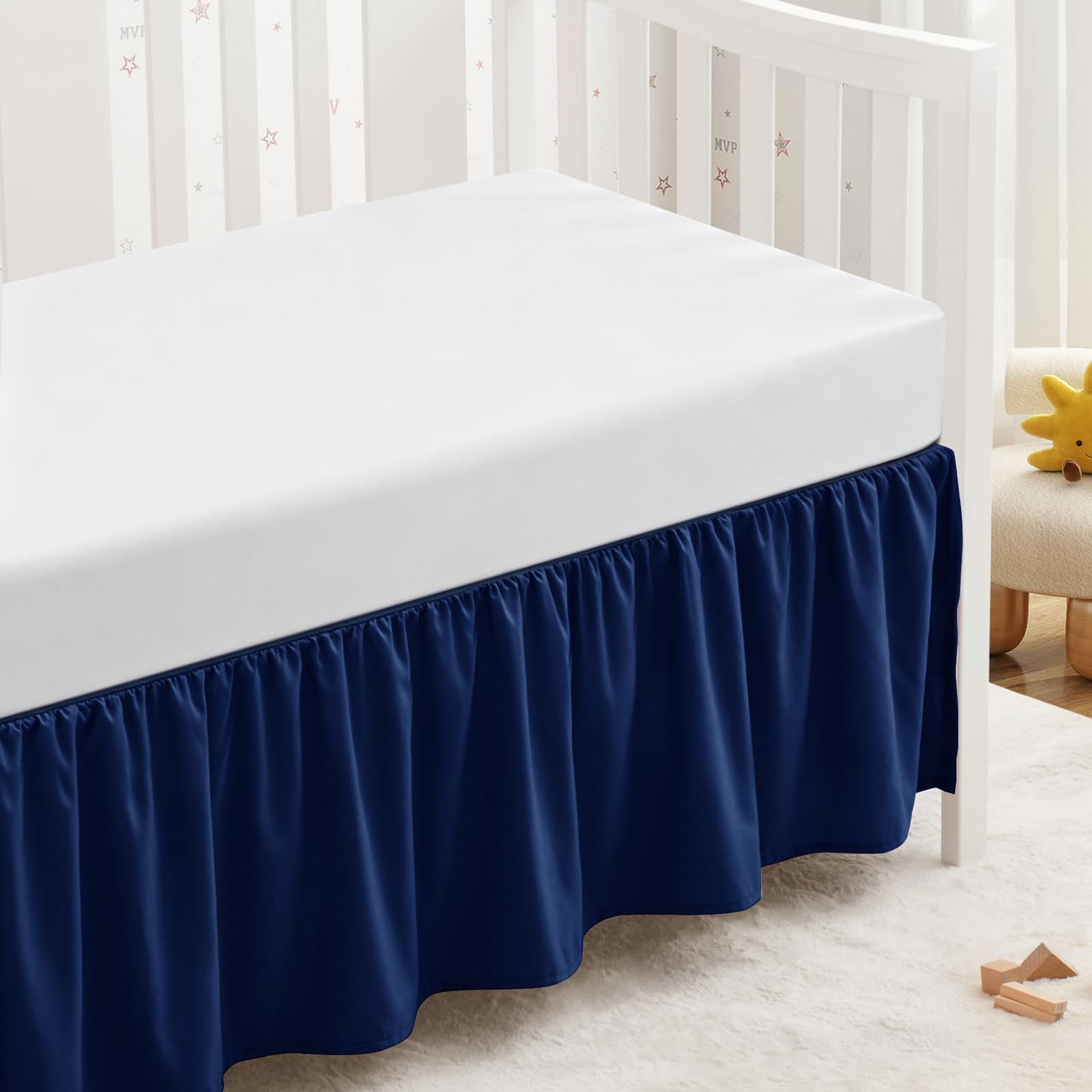 SiinvdaBZX Navy Blue Crib Skirt Dust Ruffle, Microfiber Crib Bed Skirt 52"x28" with 14" Drop, Durable Full Coverage Toddler Bedskirt Fit for Baby Boys Girls Nursery Standard Crib