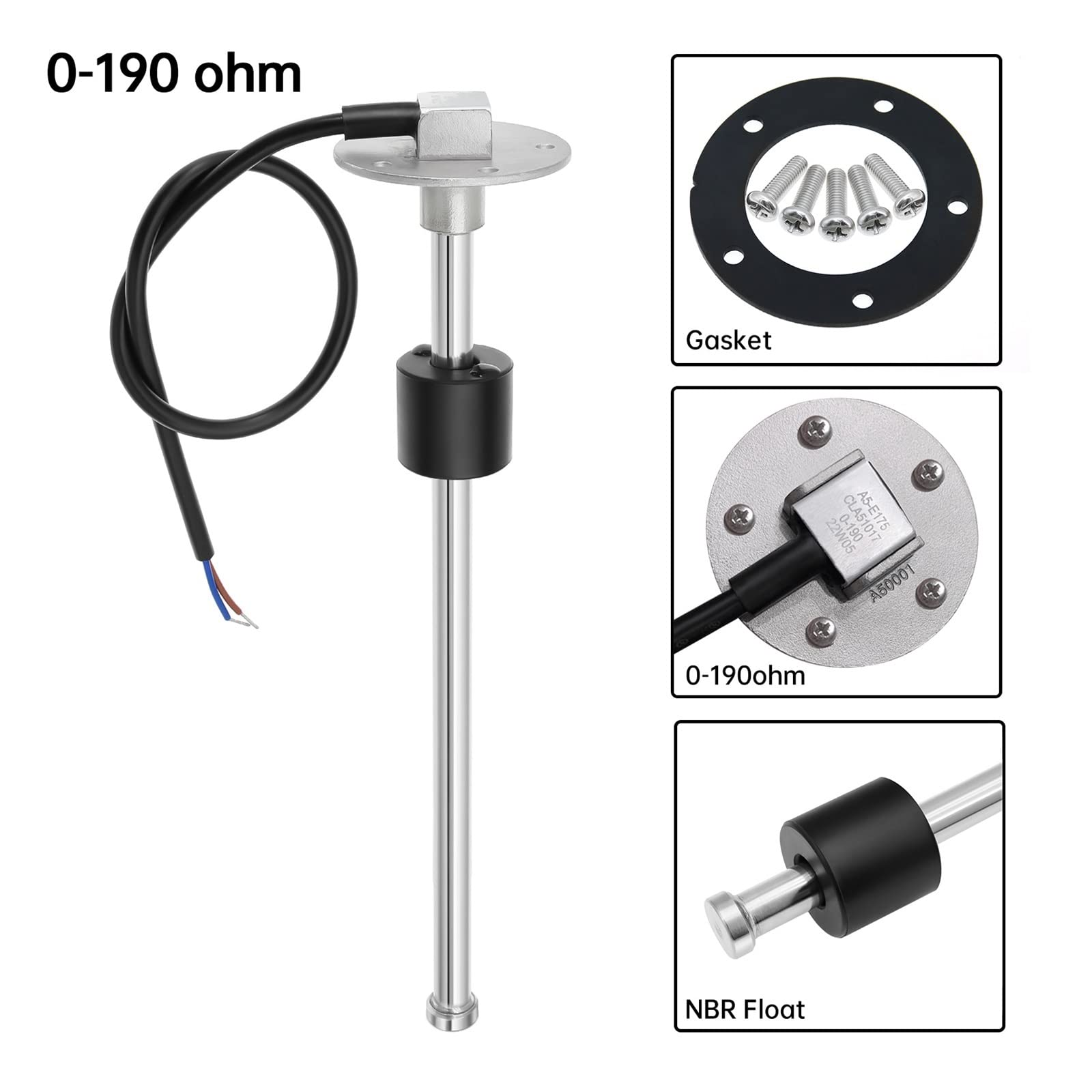 Sensor de Nivel, Indicador de nivel de combustible de 0-190 Ohm y 52MM con Sensor, indicador de combustible de retroiluminación roja, Sensor de nivel de agua for coche, barco, caravana(Light blue)