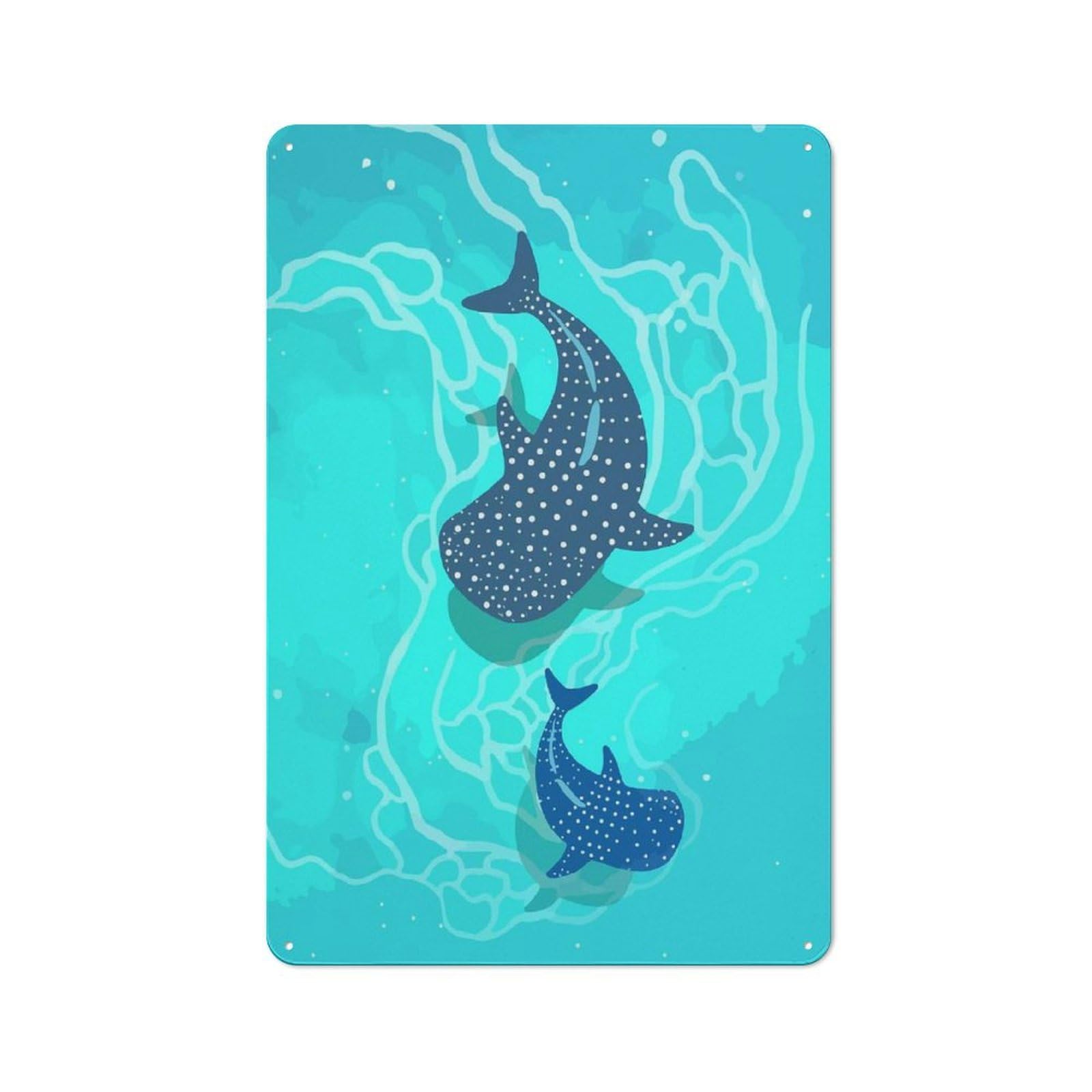 Garage Metal Sign with Whale Shark Duo Design 30x20cm, Weathered Look Garage Wall Decor for Garage, Workshop, Shed Or Utility Room