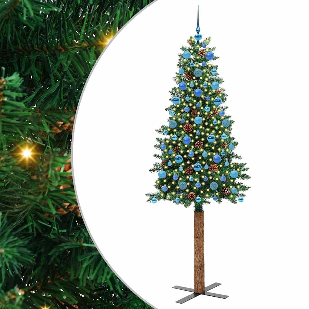 Árbol de Navidad de 210 cm, 300 ledes, 8 modos, 465 PVC, tronco de pino, 120 bolas, 45 conos, interior y exterior