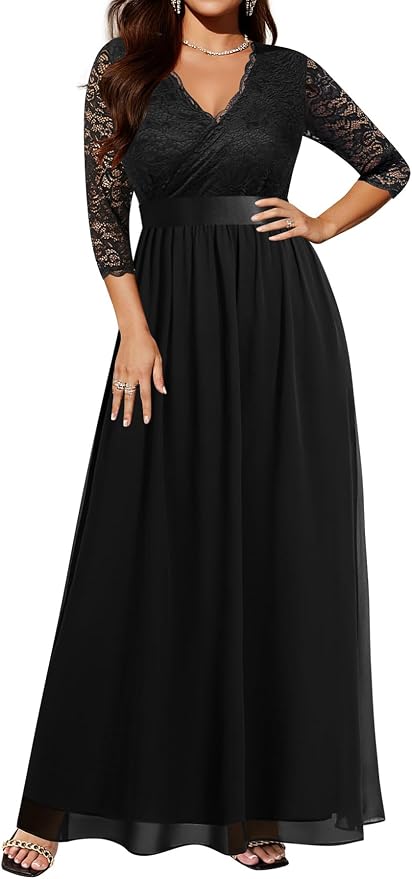 Amazon.com: Plus Size Formal Dresses Black Evening Gowns Lace Chiffon