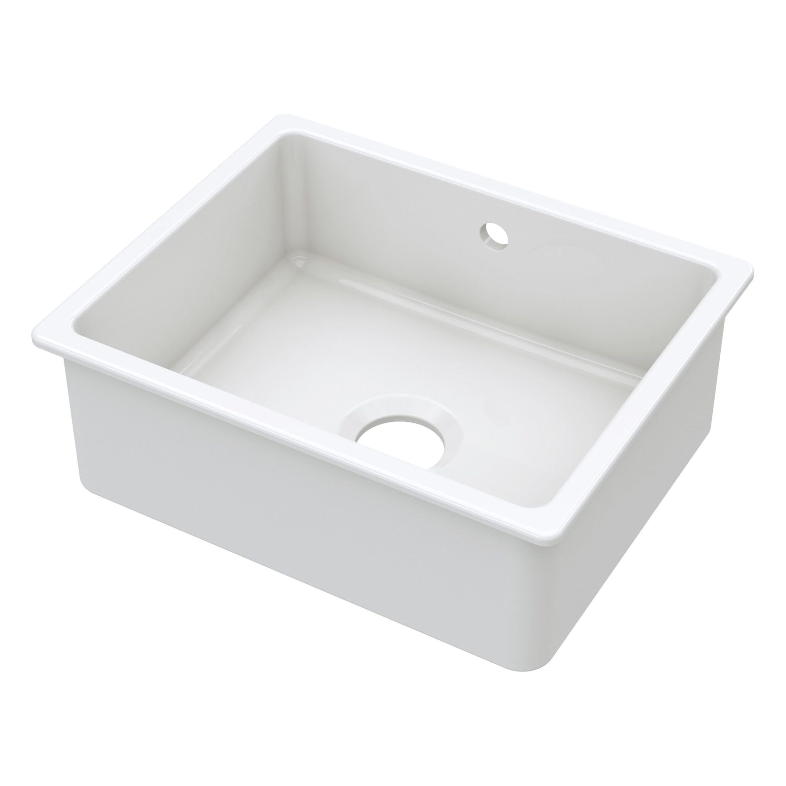 Balterley Fireclay Single Bowl Square Undermount Kitchen Sink, Central Waste & Overflow, 548Mm - White