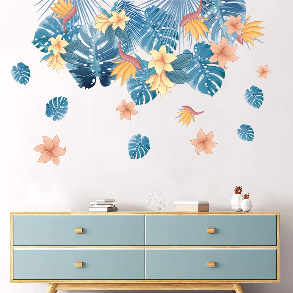 Tanlaby Stickers Muraux Feuilles Tropicales – Lot 2 Planches Boho Palmier – Décoration Murale Salon Chambre Adulte