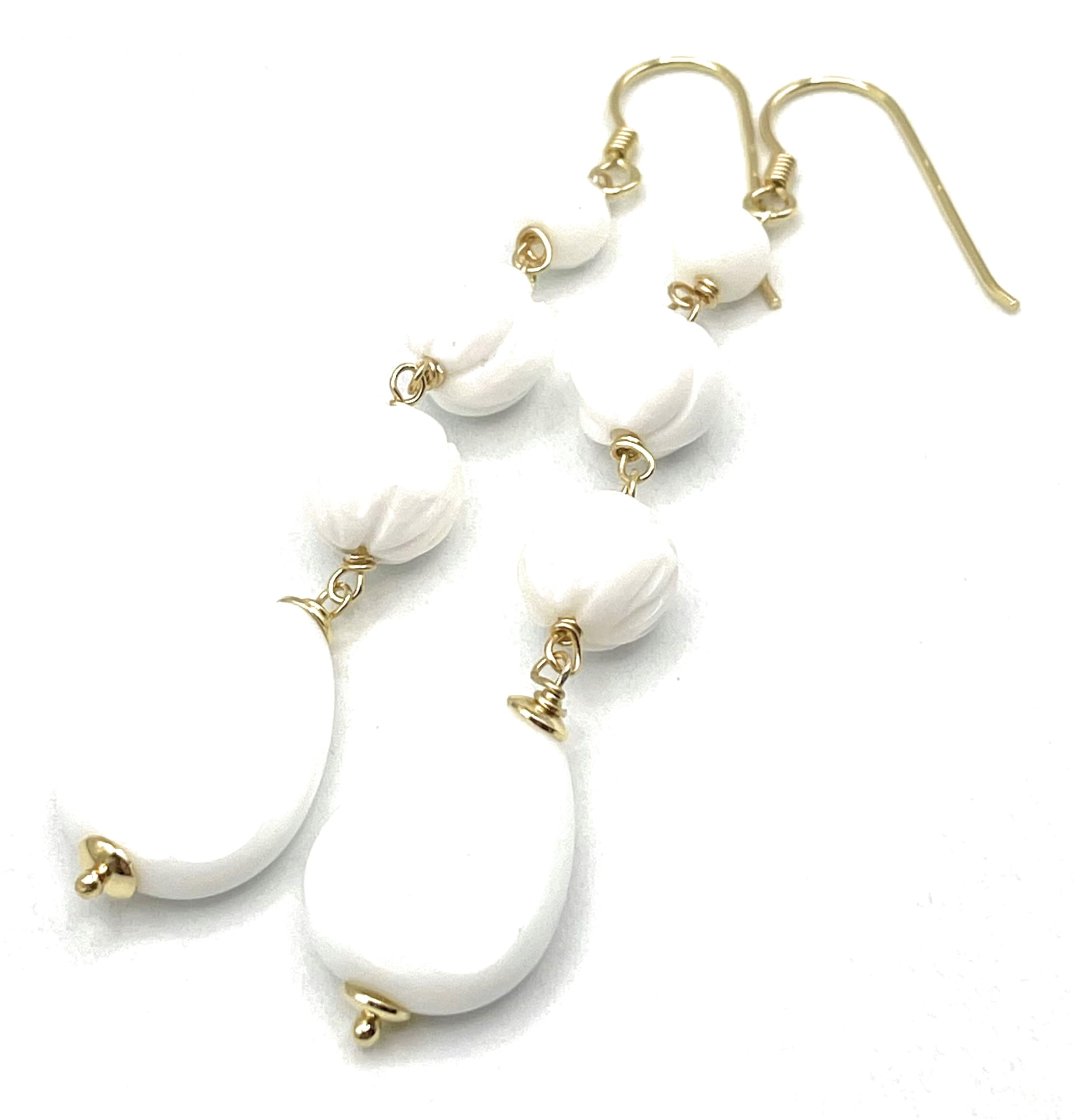 Orecchini con Agata Bianca e Conchiglia, Pendenti Lunghi, Argento 925, Gioielli Pietre Dure, Bijoux Estate, Regalo Compleanno per Donne