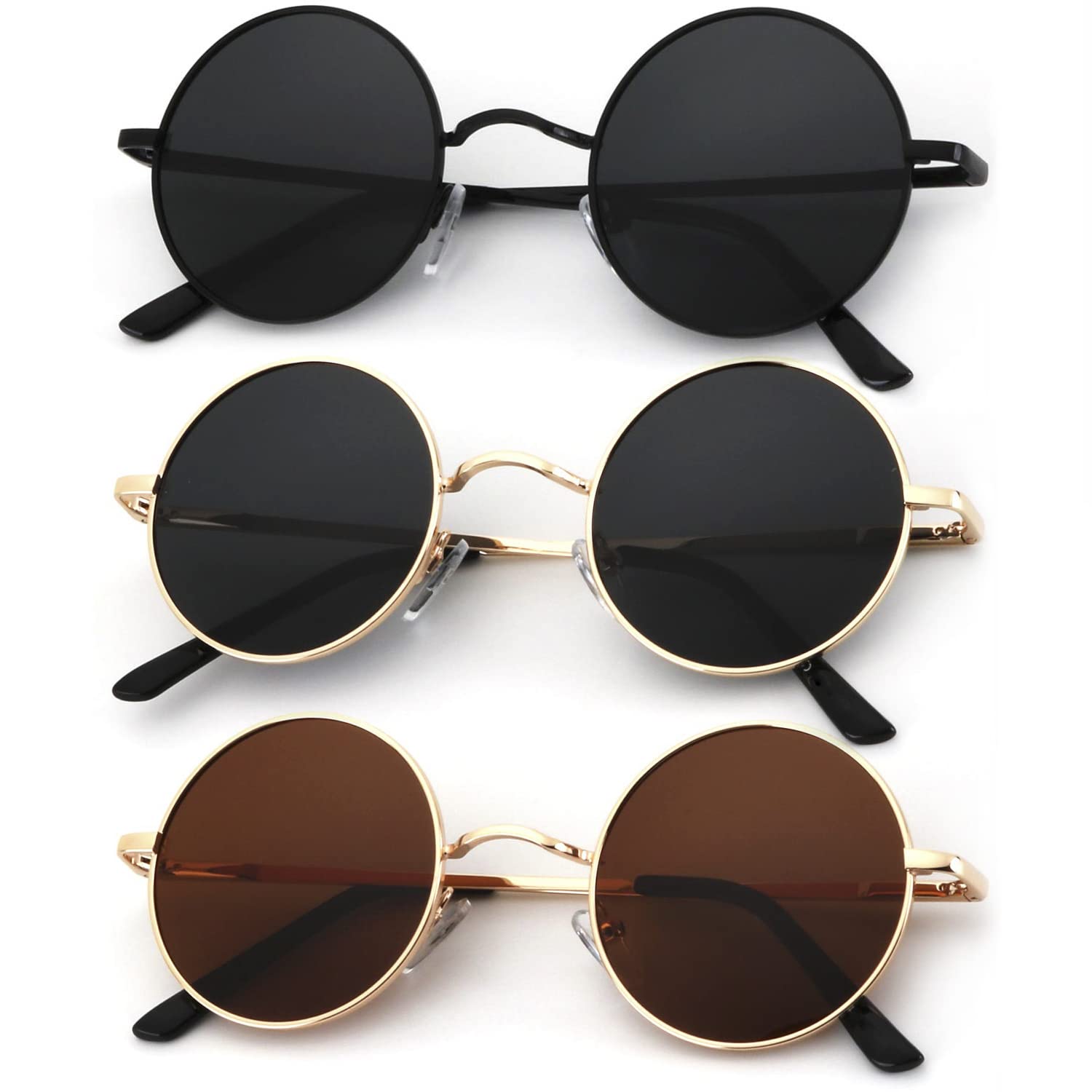 KALIYADI Round Polarized Sunglasses for Men Women Halloween Costume Retro Metal Hippie Circle Style Sun Glasses UV Protection