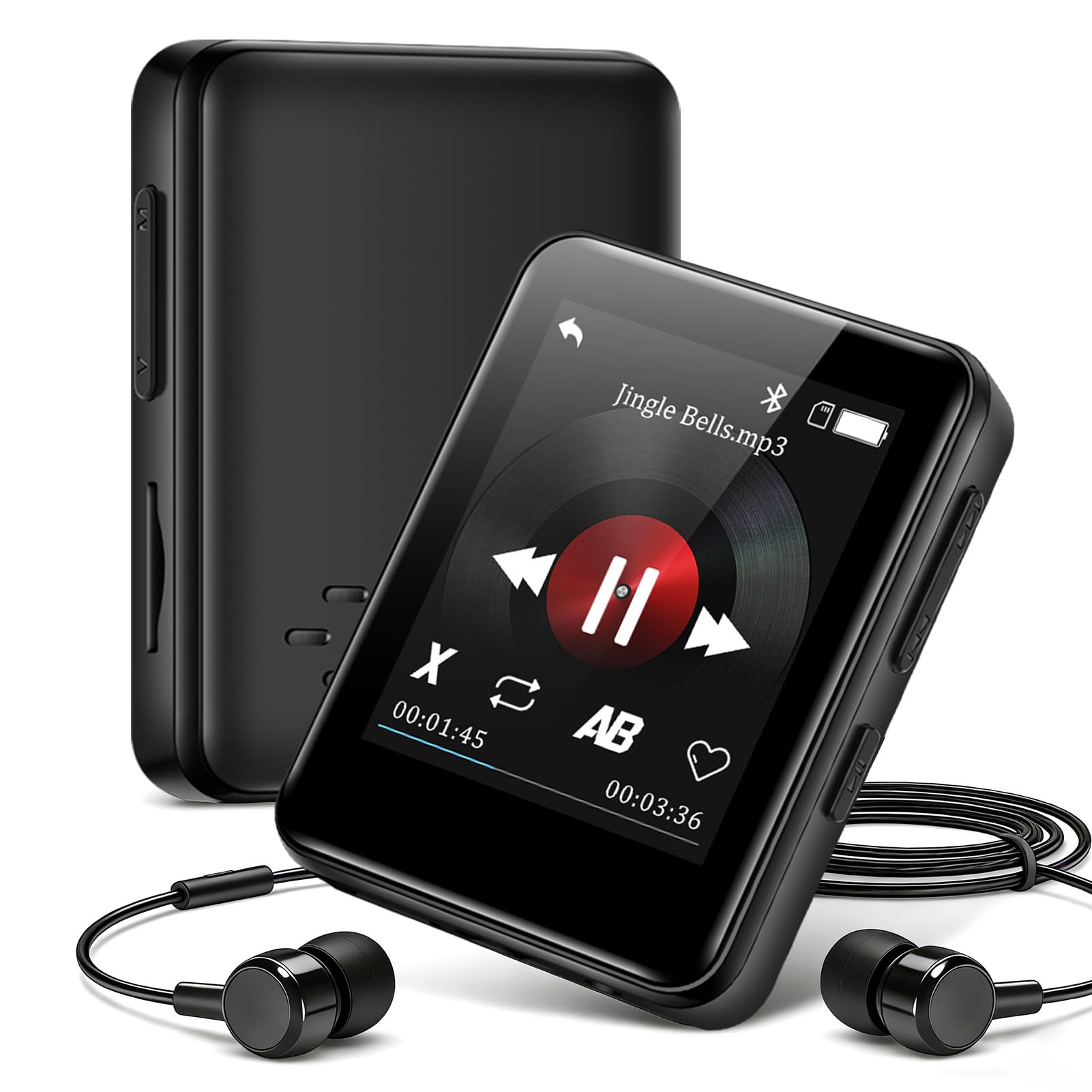 MP3 Music Player, 1.8 inch Screen Portable HiFi MP3 Player Expandable to 512GB, with Bluetooth, FM Radio, Recorder, Photo, Black with 64GB TF Card-image-3