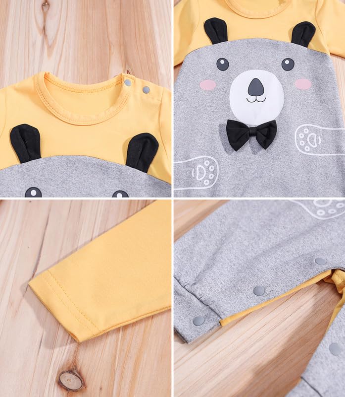 2- Pack Newborn Infant Baby Girls Boys Dinosaur Bear Print Romper Outfit Long Sleeve Jumpsuit Summer Onesie3
