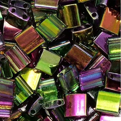 5 g Miyuki 2-hole Beads, size Tila 5 x 5 mm, Crystal Magic Orchid (# 4571), Japan, Glass Cover
