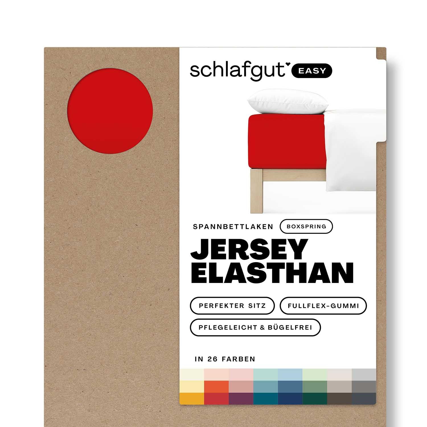 Schlafgut Easy Jersey Elasthan Boxspring Spannbettlaken 90x190 bis 100x220 Red Deep, Spannbetttuch aus superweicher Baumwolle mit Elasthan