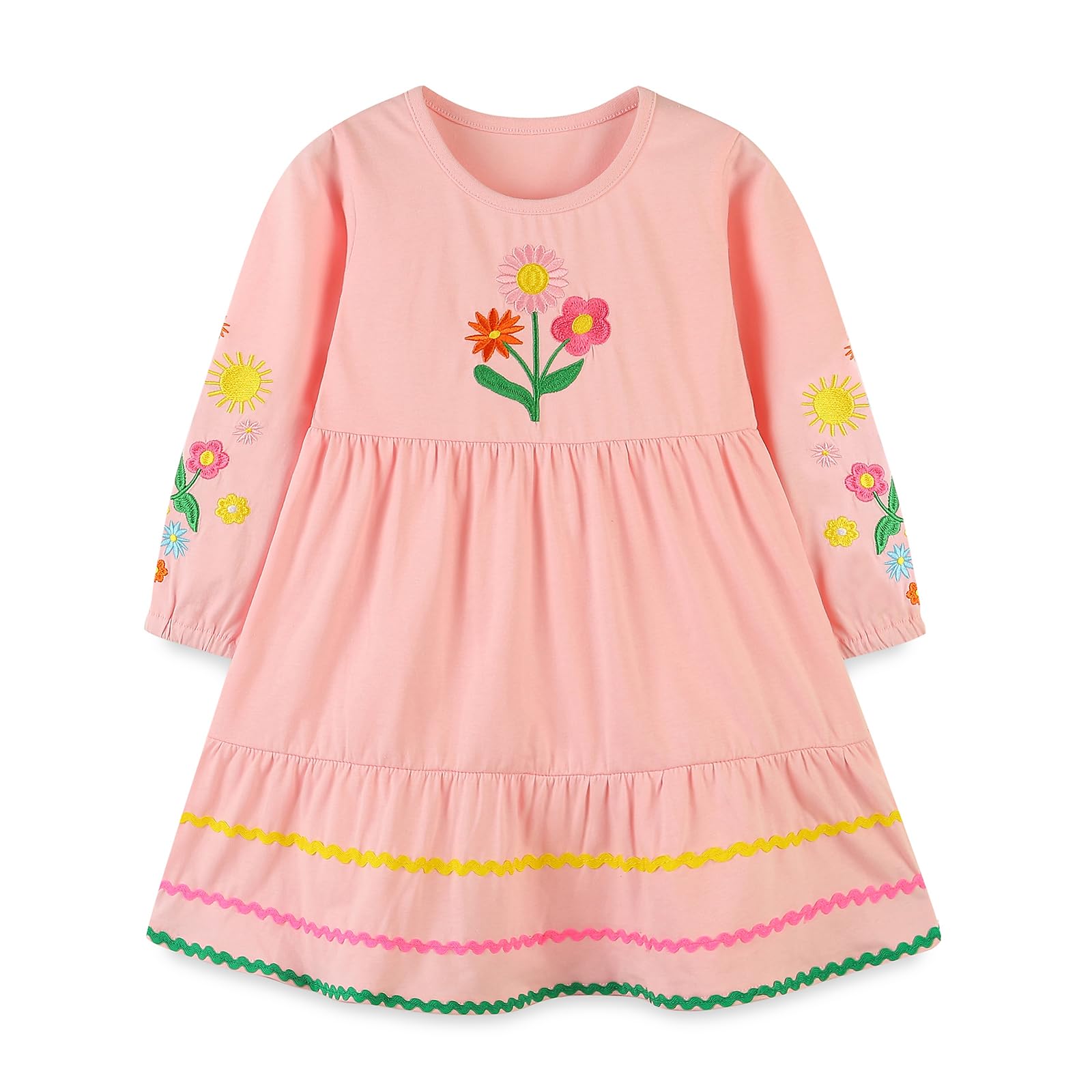 B&G-KID Toddler Girl Dress Long Sleeve Fall Winter Cotton Casual Tunic Playwear Xmas Gift Shirt Dresses 2-7Y.