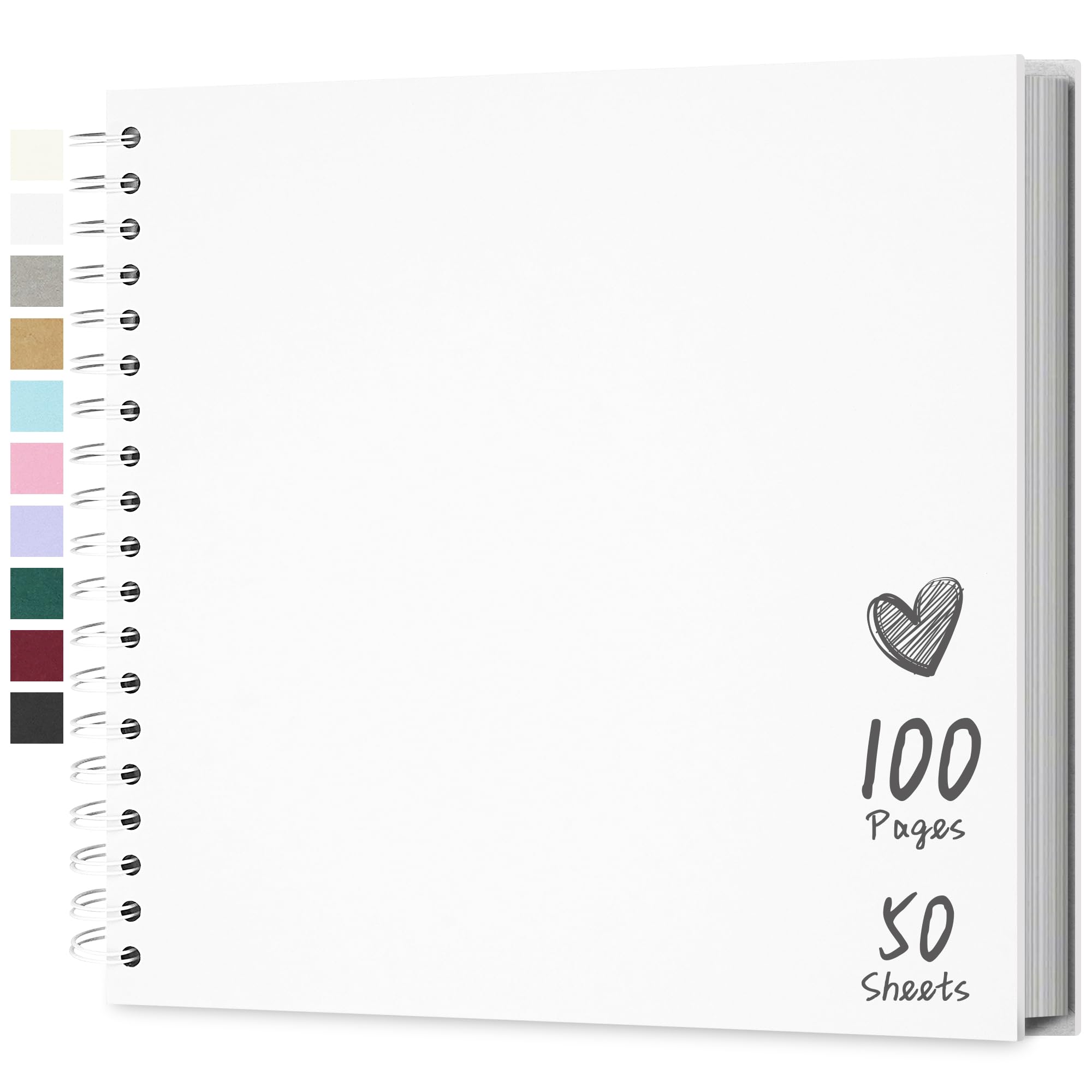 Hiwhy Scrapbook 10x10 Inch DIY Scrapbook Album Hardcover Kraft Paper Scrap Book Photo Albums 50 Sheets Memory Book for Family Wedding White