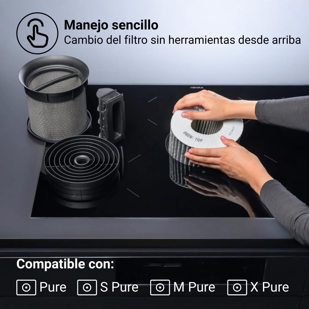BORA PUAKF Filtro de carbón activo original para extractor PURE (PURU/PUXU), Filtro de campana de repuesto, Filtro de recirculación de aire