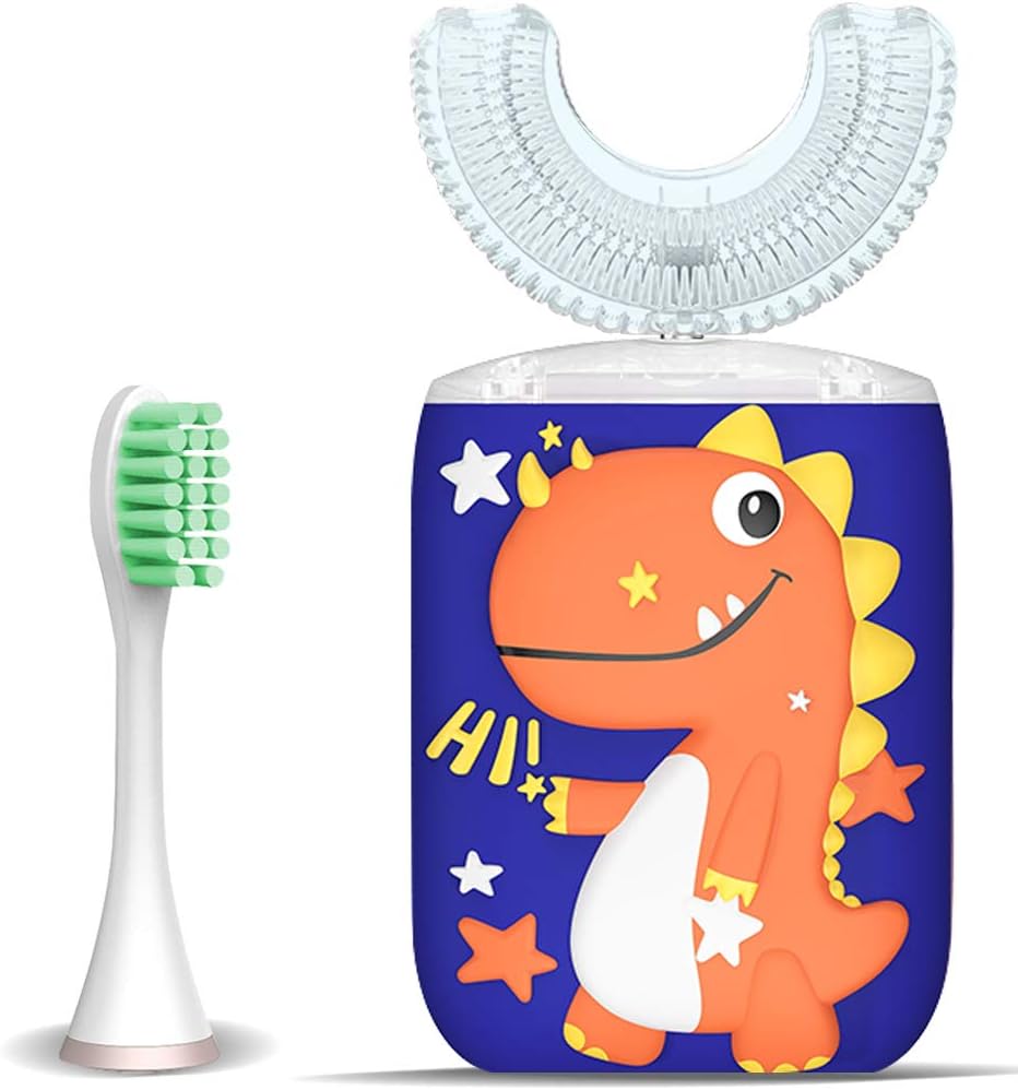 Kids Electric Toothbrush U Shape Dinosaur Ultrasonic Automatic Toothbrush with Replacement Soft Bristles Heads Six Modes 360°Oral Cleaning IPX7 Waterproof Smart Rechargeable Toothbrush (2-6 Year Old) : Everything Else