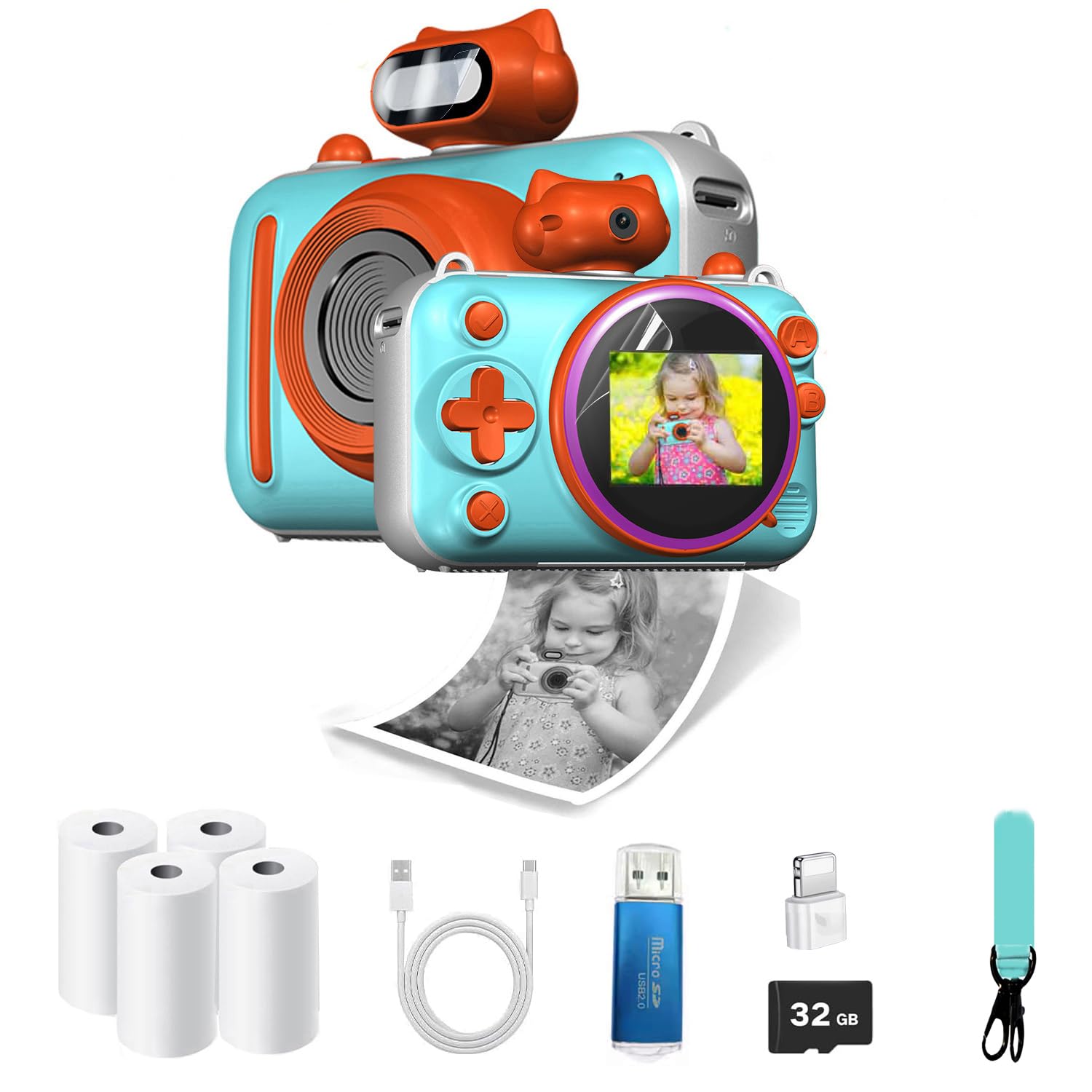 Camera for Kids Instant Print, 2" 1080P 32G HD Camera for Kids with Film, Best Christmas Birthday Gifts for Boys Girls Age 3-12, Portable Toy for 3 4 5 6 7 8 9 10 Year Old Girls Boys (Blue)-image-6