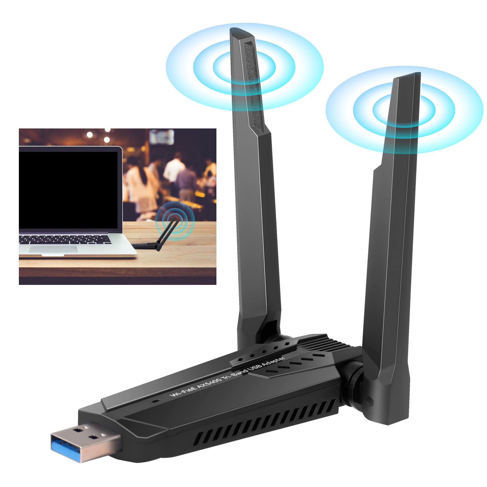 AX5400Mbps WiFi 6E Adattatore USB, Tri-Band 6GHz/5GHz/2.4GHz Wireless Network Dongle per PC Desktop Laptop, Adattatore WiFi USB 3.0 ad alto guadagno, compatibile con Windows 11/10, Plug and Play, nero