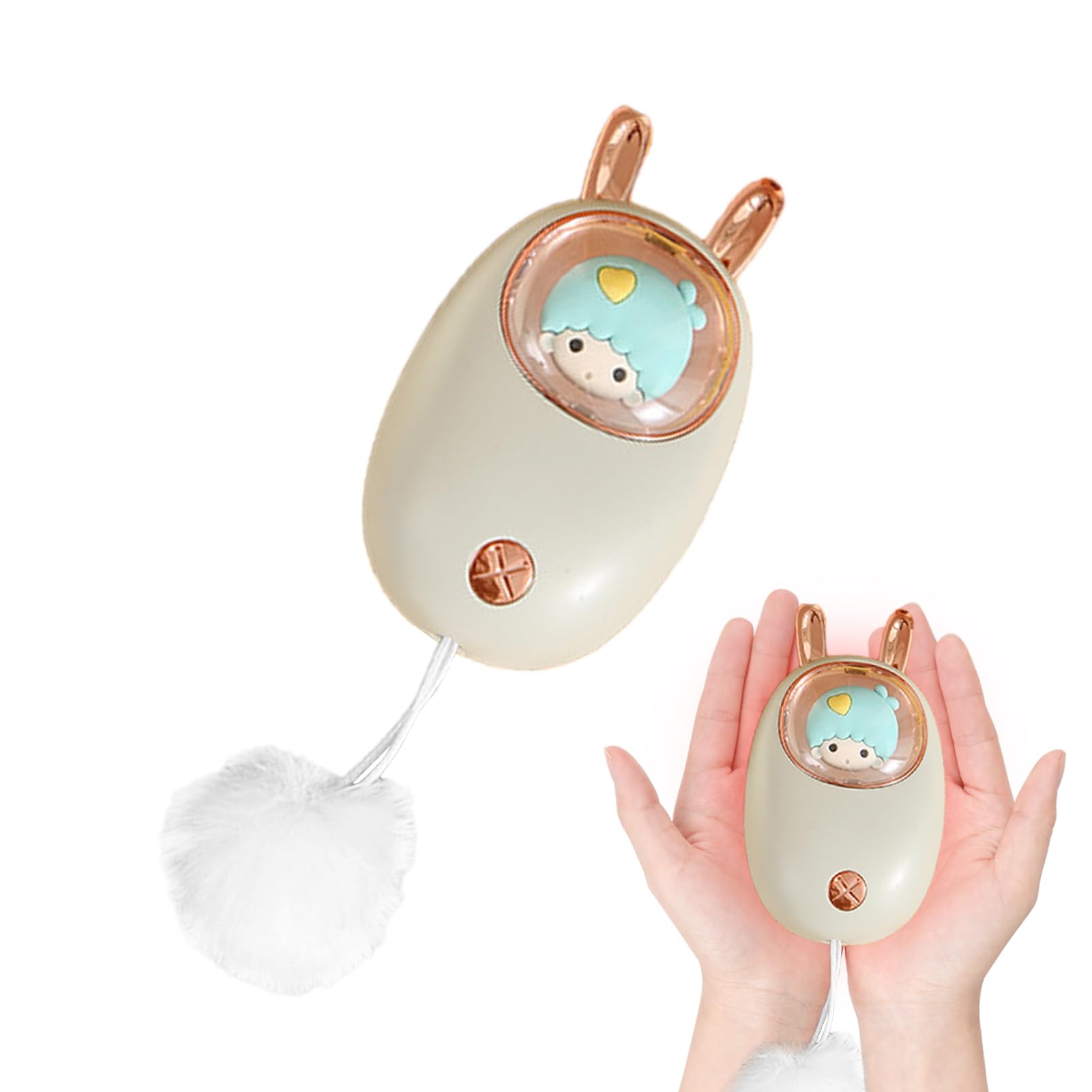 Cenmoo Women's Mint Green Hand Warmers Rechargeable Cute | Reusable Rechargeable Cartoon Rabbit Hand Warmer With Plush Ball,Pocket Electric Handwarmer For Girls, Winter Fast Heating Hand Heater