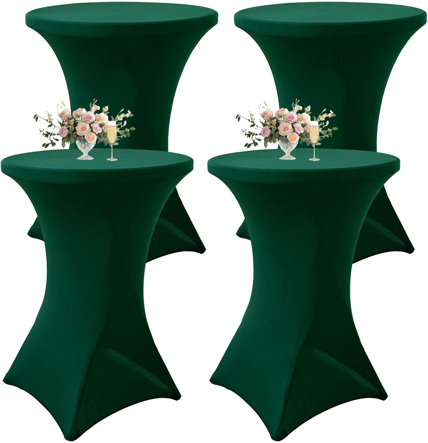 4Pack Forest Green Cocktail Table Cover 32x43 Inch Fitted Stretch Cocktail Tablecloth for Round Table Top Cover High Top TableCloths for Party Bar Pub Wedding Banquet