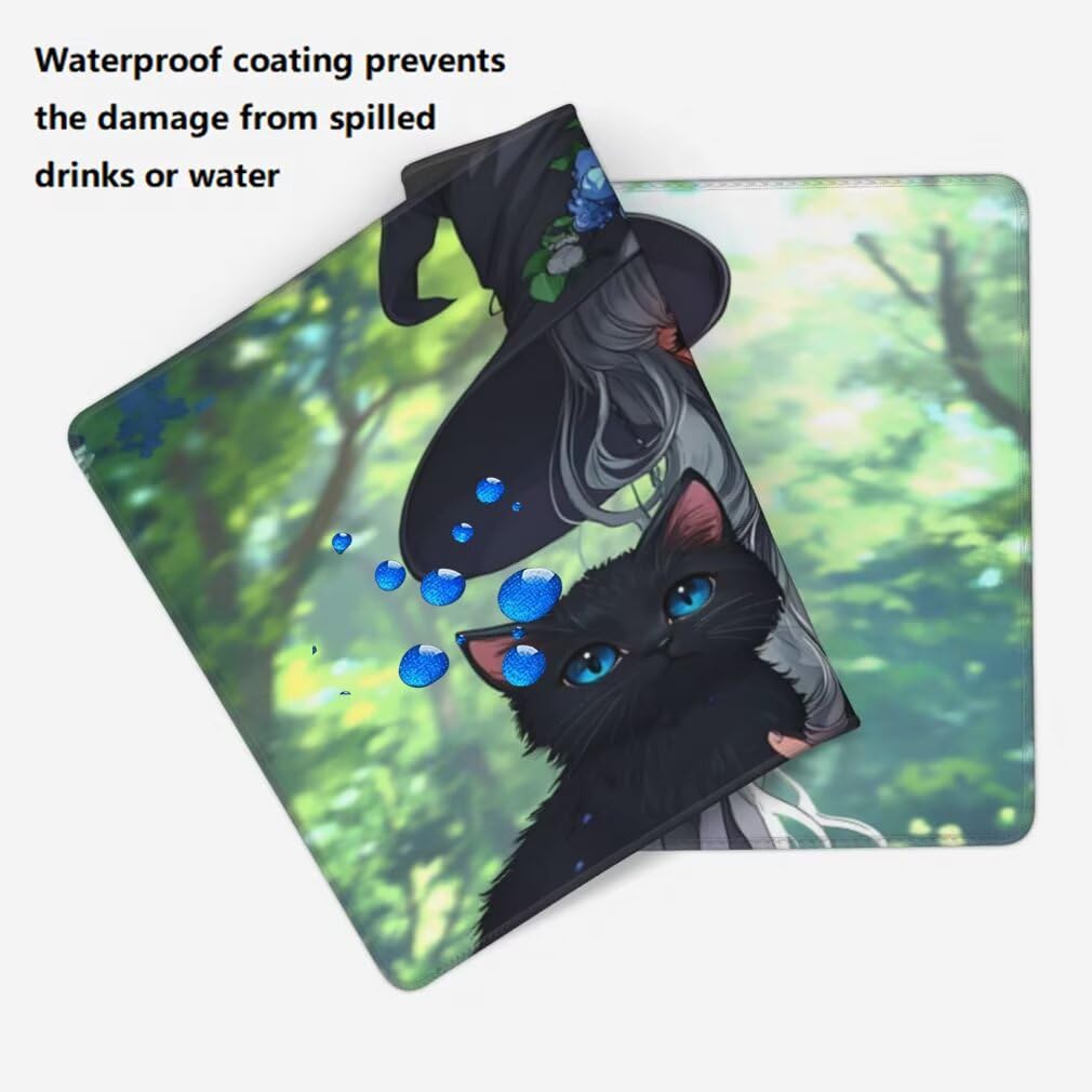 Tappetino Mouse XXL 1000x500mm Anime Grande Mouse Pad, Tappetino Scrivania Grande Mousepad Gaming con Bordi Cuciti, Tappeto Scrivania con Base Antiscivolo per Ufficio e Casa (Gatto Fata) -MP1566