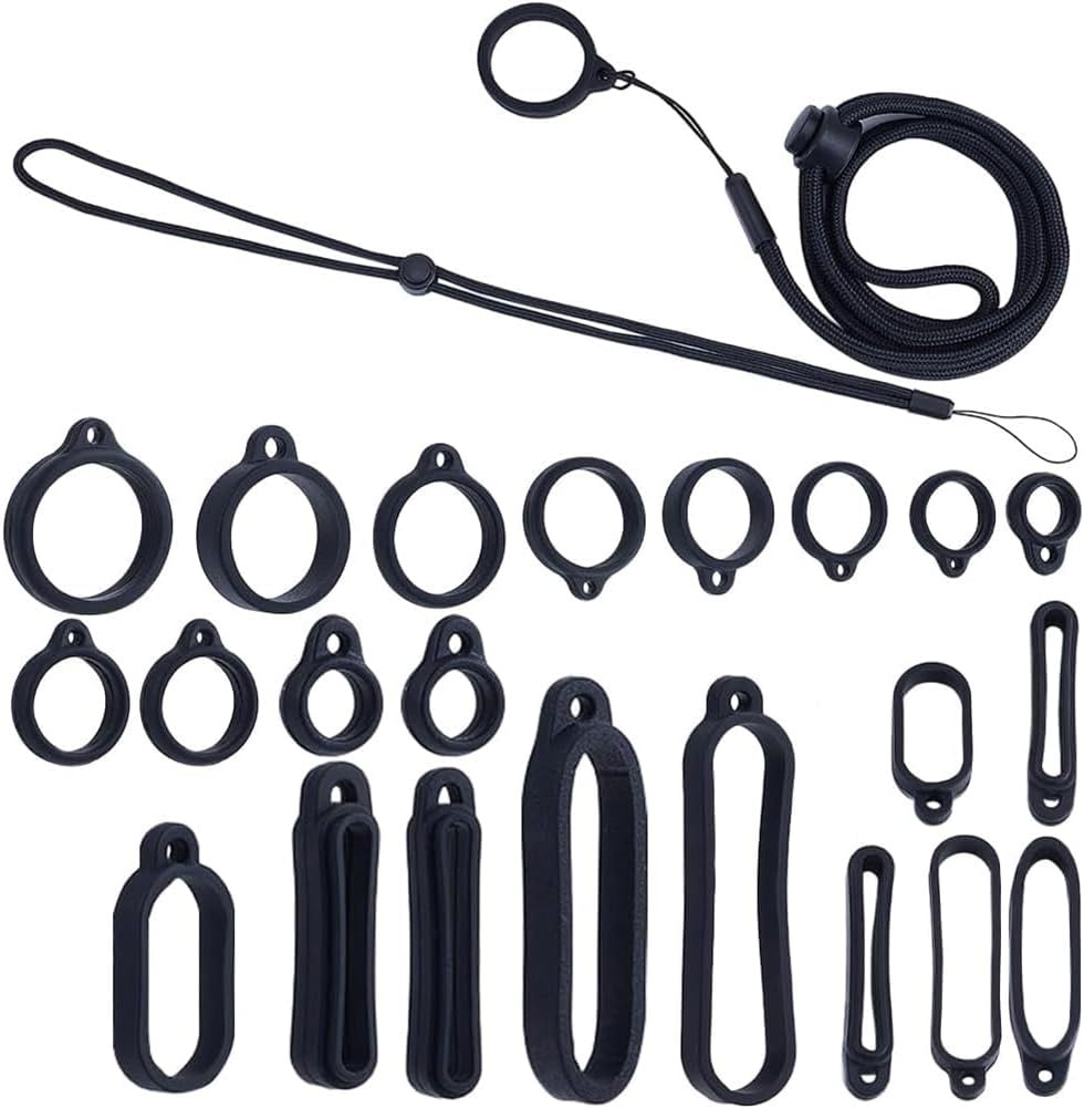 18Pcs 9 Style Anti-Lost Lanyard Set with Silicone Rubber Rings 1Pcs Lanyards Strap Pendant Necklace Adjustable Fixing Rings Pen Soft Protective Ring Replacement Case Multipurpose for Keychain