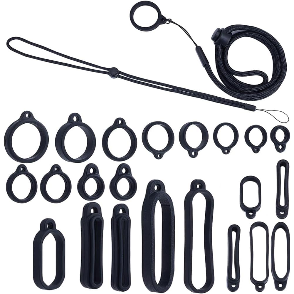 CRASPIRE 18Pcs 9 Style Anti-Lost Lanyard Set with Silicone Rubber Rings 1Pcs Lanyards Strap Pendant Necklace Adjustable Fixing Rings Pen Soft Protective Ring Replacement Case Multipurpose for Keychain